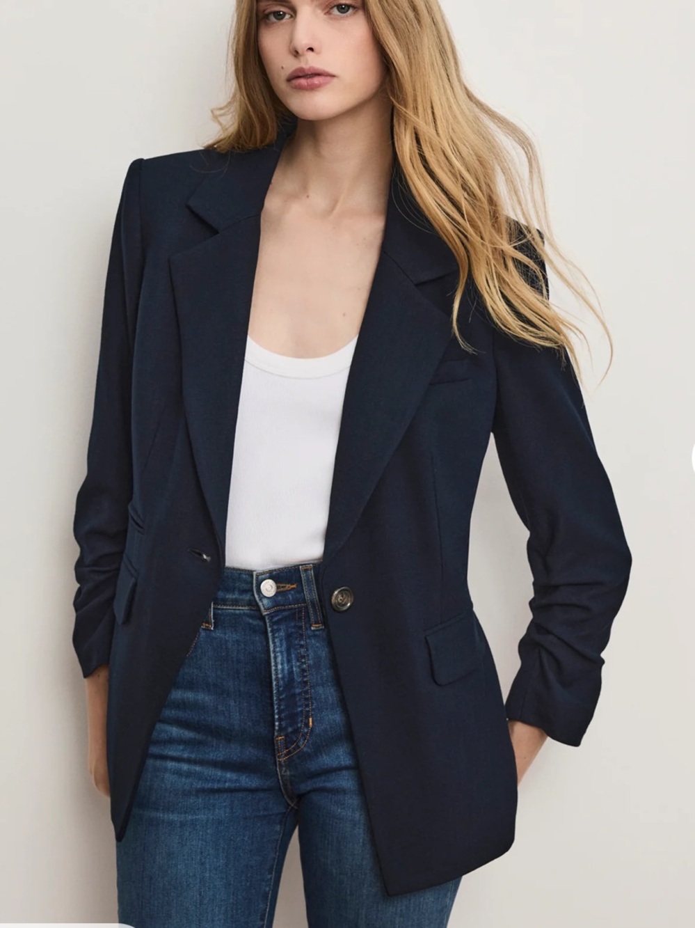 Veronica Beard Battista Navy Single-Button Tailored Dickey Blazer - Picture 2 of 16